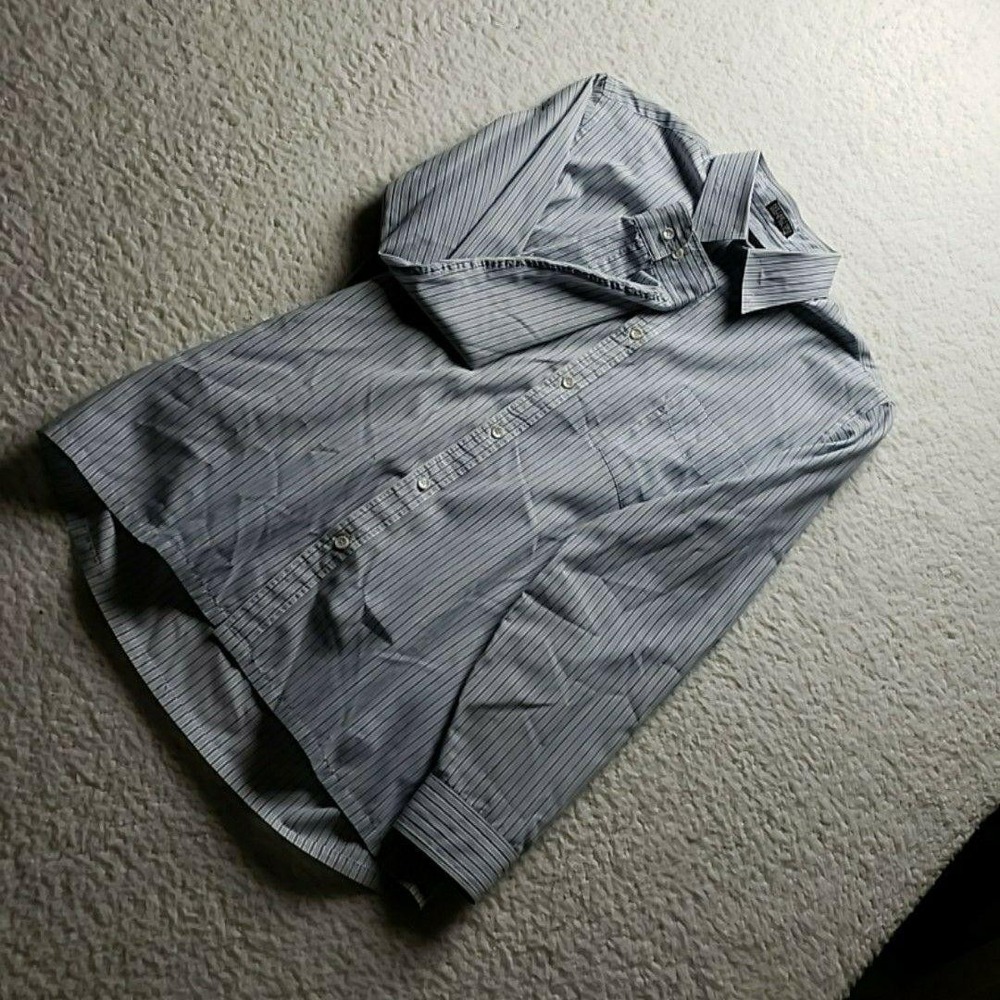 John Henry Dress Shirt Mens 15.5 32/33 Blue Stripe Slim Fit Long Sleeve Woven